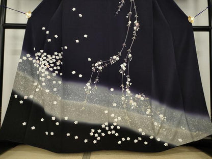 平和屋着物●訪問着　夜桜　暈し染め　銀彩　鬼しぼ縮緬　正絹　逸品　AABI7591ck