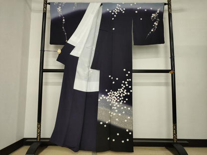平和屋着物●訪問着　夜桜　暈し染め　銀彩　鬼しぼ縮緬　正絹　逸品　AABI7591ck