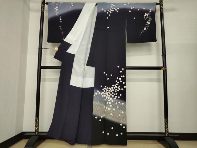 平和屋着物●訪問着　夜桜　暈し染め　銀彩　鬼しぼ縮緬　正絹　逸品　AABI7591ck