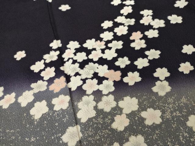 平和屋着物●訪問着　夜桜　暈し染め　銀彩　鬼しぼ縮緬　正絹　逸品　AABI7591ck