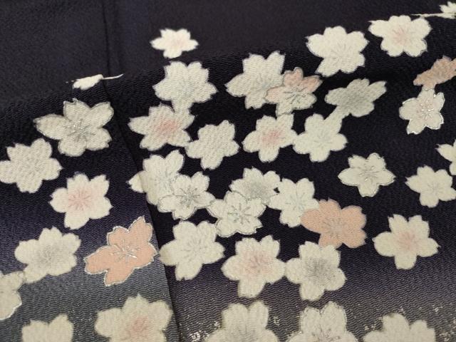 平和屋着物●訪問着　夜桜　暈し染め　銀彩　鬼しぼ縮緬　正絹　逸品　AABI7591ck