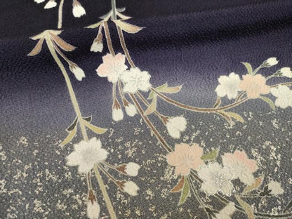 平和屋着物●訪問着　夜桜　暈し染め　銀彩　鬼しぼ縮緬　正絹　逸品　AABI7591ck