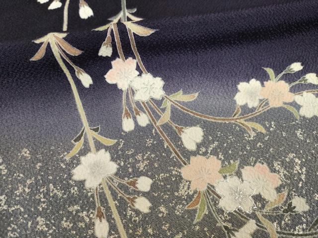 平和屋着物●訪問着　夜桜　暈し染め　銀彩　鬼しぼ縮緬　正絹　逸品　AABI7591ck