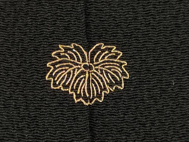 平和屋着物●訪問着　雪輪花文　黒地　金彩　鬼しぼ縮緬　正絹　逸品　AABI7593ck