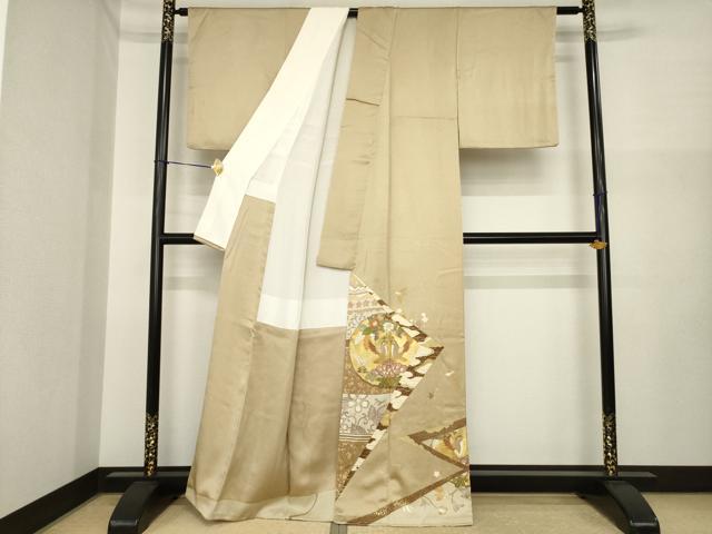 平和屋着物●色留訪問着　駒刺繍　向かい鳥更紗花文　金彩　三越扱い　正絹　逸品　AABI7597ck