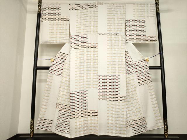 平和屋着物●上質な小紋　幾何学文様　背抜き仕立て　正絹　逸品　AABI7599ck