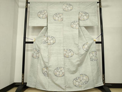 平和屋着物●小千谷紬　花丸文　正絹　逸品　AABI7600ck