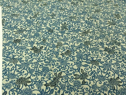 平和屋着物▽上質な小紋　単衣　藍　型染め　花唐草文　鬼しぼ縮緬　正絹　逸品　AABI7601jh