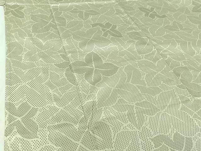 平和屋着物▽お召　単衣　草葉文　正絹　逸品　AABI7602jh