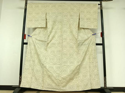 平和屋着物▽上質な紬　単衣　向かい鳥文　正絹　逸品　AABI7605jh