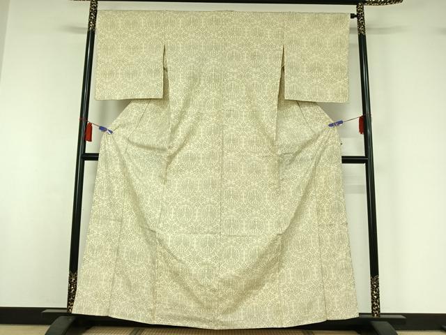 平和屋着物▽上質な紬　単衣　向かい鳥文　正絹　逸品　AABI7605jh
