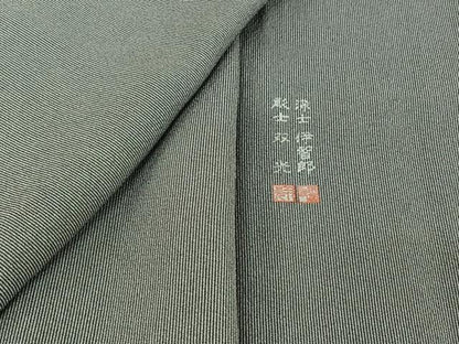 平和屋着物▽江戸小紋　彫士：住田双光・染士：西宮伊智郎　単衣　万筋　白鼠色×暗黒色　反端付き　正絹　逸品　AABI7606jh