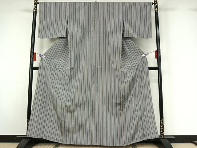 平和屋着物▽上質な小紋　単衣　縞　正絹　逸品　AABI7607jh