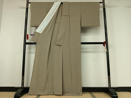 平和屋着物▽色無地　単衣　柳茶色　洗える着物　AABI7609jh