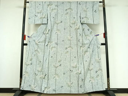平和屋着物▽上質な小紋　単衣　草花文　正絹　逸品　AABI7611jh