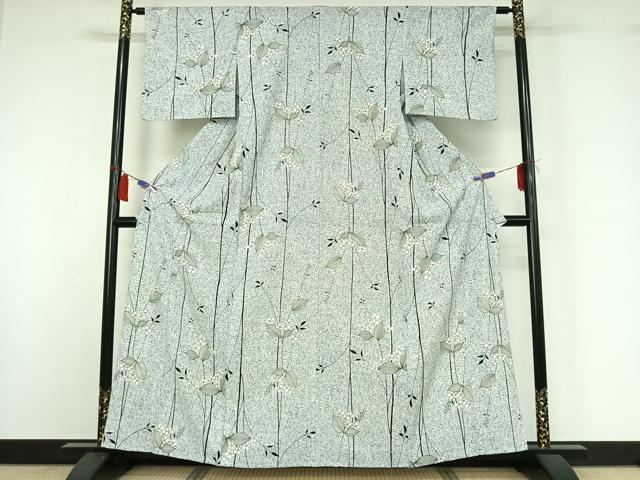 平和屋着物▽上質な小紋　単衣　草花文　正絹　逸品　AABI7611jh