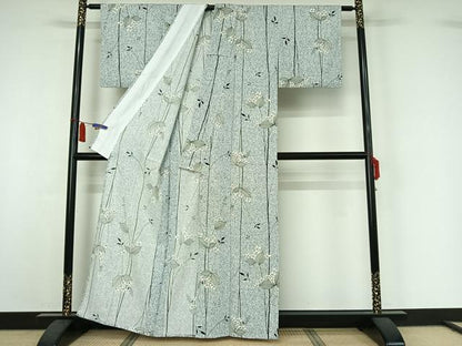 平和屋着物▽上質な小紋　単衣　草花文　正絹　逸品　AABI7611jh