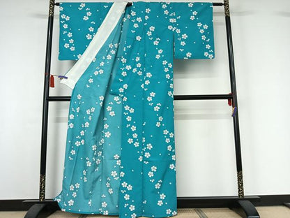 平和屋着物▽小紋　単衣　舞花文　洗える着物　AABI7612jh