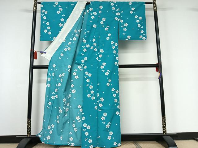 平和屋着物▽小紋　単衣　舞花文　洗える着物　AABI7612jh