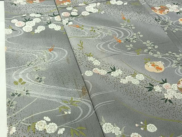 平和屋着物▽小紋　単衣　流水花文　金彩　洗える着物　AABI7613jh
