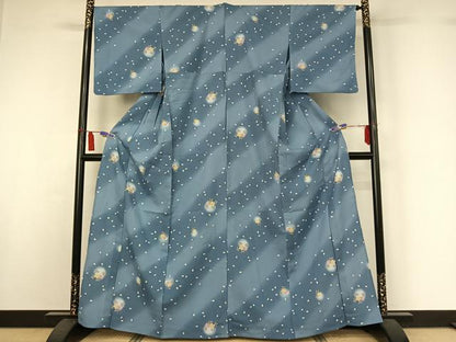 平和屋着物▽小紋　単衣　舞花文　暈し染め　洗える着物　AABI7614jh