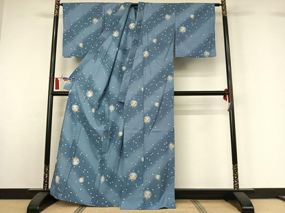 平和屋着物▽小紋　単衣　舞花文　暈し染め　洗える着物　AABI7614jh