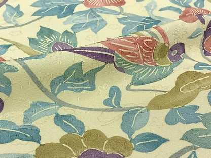 平和屋着物▽上質な小紋　単衣　花鳥文　正絹　逸品　AABI7616jh