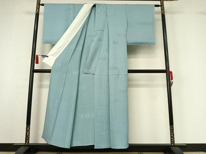 平和屋着物▽上質な色無地　単衣　草花地紋　空色　正絹　逸品　未使用　AABI7617jh