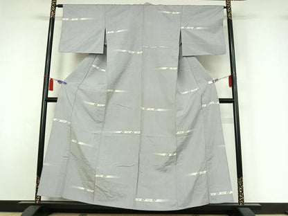 平和屋着物▽上質な紬　単衣　横段花文　さが美扱い　正絹　逸品　AABI7621jh