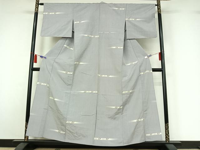 平和屋着物▽上質な紬　単衣　横段花文　さが美扱い　正絹　逸品　AABI7621jh