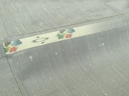 平和屋着物▽上質な紬　単衣　横段花文　さが美扱い　正絹　逸品　AABI7621jh