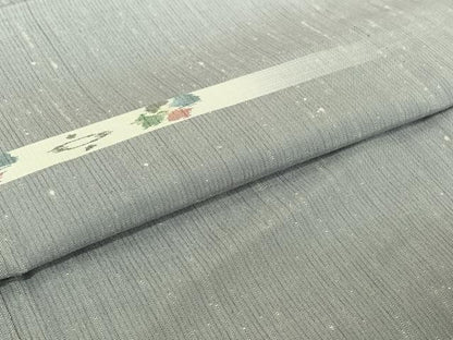 平和屋着物▽上質な紬　単衣　横段花文　さが美扱い　正絹　逸品　AABI7621jh