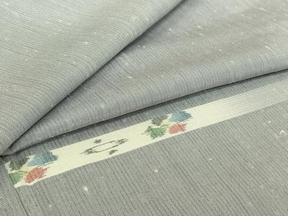 平和屋着物▽上質な紬　単衣　横段花文　さが美扱い　正絹　逸品　AABI7621jh