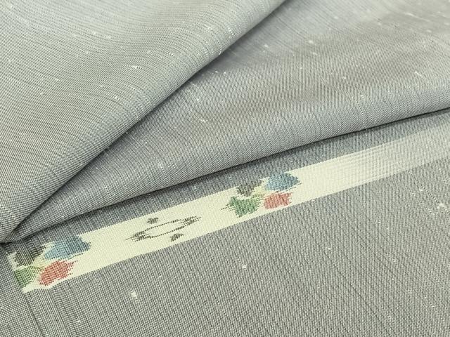 平和屋着物▽上質な紬　単衣　横段花文　さが美扱い　正絹　逸品　AABI7621jh