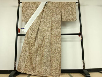 平和屋着物▽本場大島紬　単衣　笹の葉文　正絹　逸品　AABI7622jh