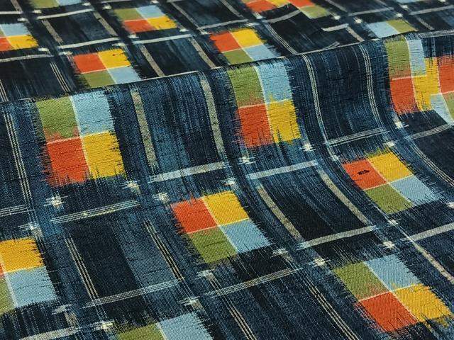 平和屋着物▽上質な紬　単衣　幾何学文様　正絹　逸品　AABI7624jh
