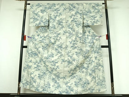 平和屋着物▽上質な紬　単衣　枝梅文　正絹　逸品　AABI7626jh