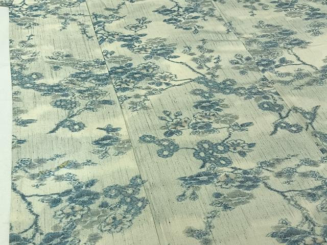 平和屋着物▽上質な紬　単衣　枝梅文　正絹　逸品　AABI7626jh