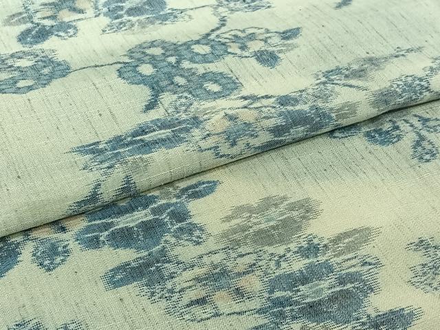 平和屋着物▽上質な紬　単衣　枝梅文　正絹　逸品　AABI7626jh