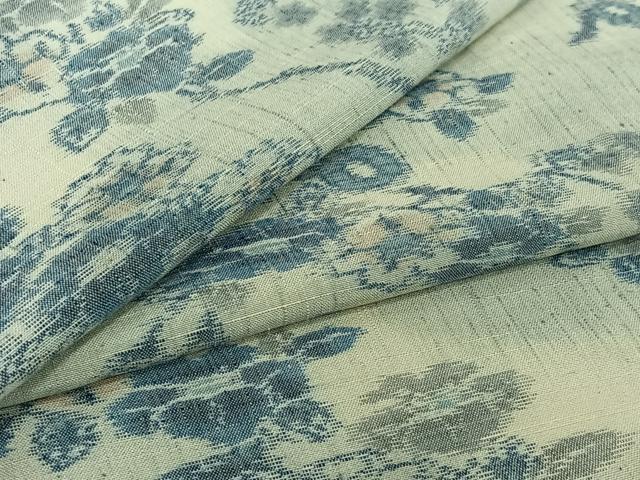 平和屋着物▽上質な紬　単衣　枝梅文　正絹　逸品　AABI7626jh