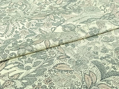 平和屋着物▽上質な小紋　単衣　紬地　鳳凰更紗花文　正絹　逸品　AABI7627jh