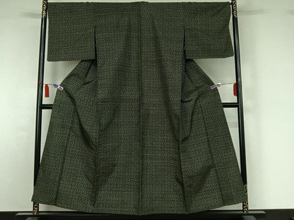 平和屋着物▽上質な紬　単衣　幾何学文様　正絹　逸品　AABI7628jh