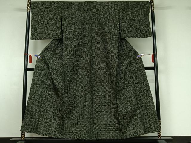 平和屋着物▽上質な紬　単衣　幾何学文様　正絹　逸品　AABI7628jh