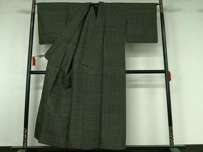 平和屋着物▽上質な紬　単衣　幾何学文様　正絹　逸品　AABI7628jh