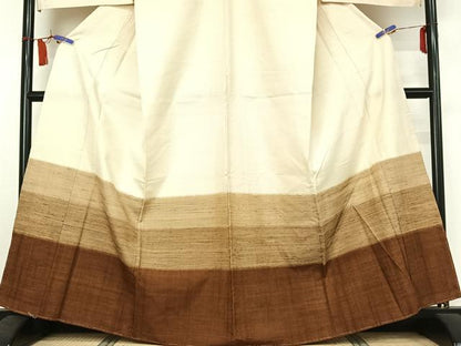 平和屋着物▽訪問着　単衣　紬地　横段文　仮絵羽　正絹　逸品　未使用　AABI7629jh