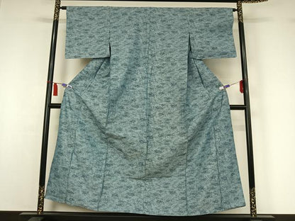 平和屋着物▽上質な紬　単衣　草花文　正絹　逸品　AABI7630jh