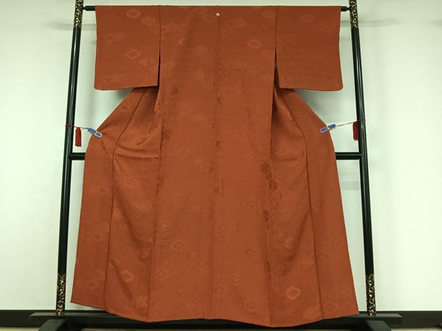 平和屋着物▽上質な色無地　単衣　亀甲地紋　雀茶色　正絹　逸品　AABI7631jh