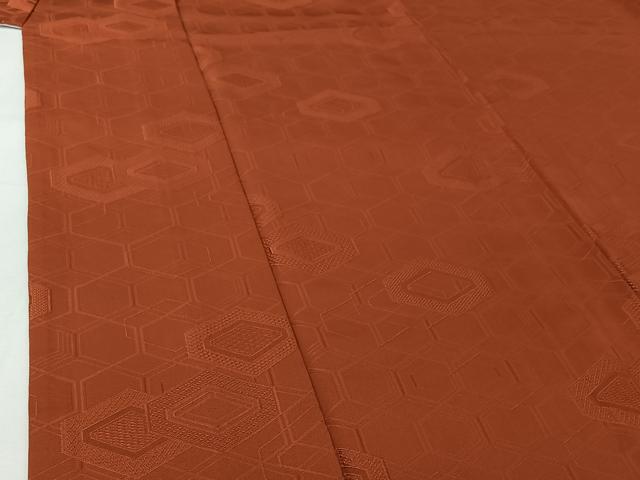平和屋着物▽上質な色無地　単衣　亀甲地紋　雀茶色　正絹　逸品　AABI7631jh