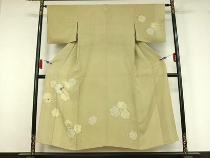 平和屋着物▽訪問着　単衣　刺繍　雪輪花文　金糸　金彩　正絹　逸品　AABI7634jh
