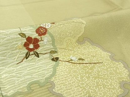 平和屋着物▽訪問着　単衣　刺繍　雪輪花文　金糸　金彩　正絹　逸品　AABI7634jh